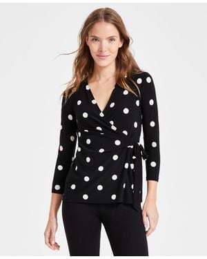 Anne Klein Petite Dot-print Side-tie Top - Black