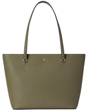 Ralph Lauren Crosshatch Leather Medium Karly Shopper Tote - Green