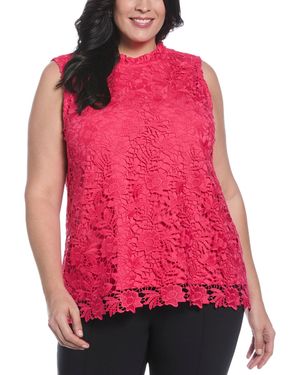 Rafaella Plus Size Scalloped Lace Sleeveless Top - Pink