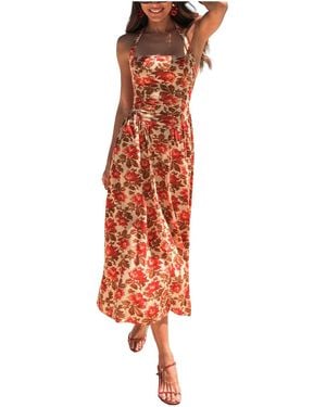 CUPSHE Pressed Roses Floral Midi Beach Dress - Red