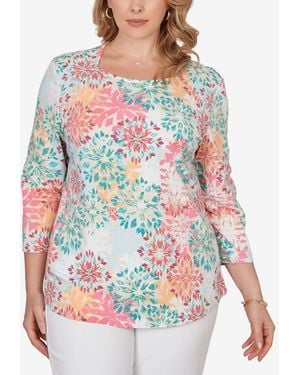 Ruby Rd. Plus Size Floral Medallion Knit Top - White