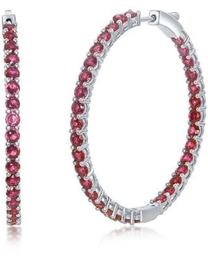Simona Elegant Round Inside-outside Cubic Zirconia Hoop Earrings. - Red