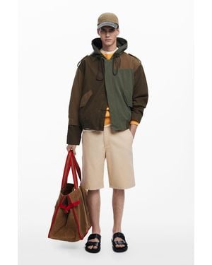 Desigual Hooded Jacket With Patches, Cotton - Green