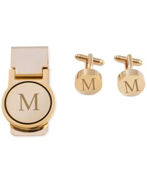 Bey-berk Gold-tone Monogrammed Cuff Links & Money Clip Set - Metallic