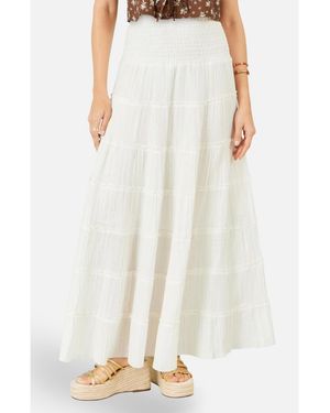 Yumi' Double Cotton Tiered Boho Maxi Skirt - White