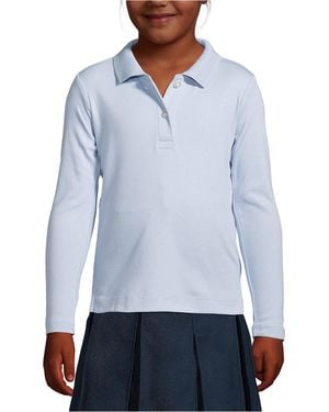 Lands' End Girls School Uniform Long Sleeve Feminine Fit Interlock Polo Shirt - Blue