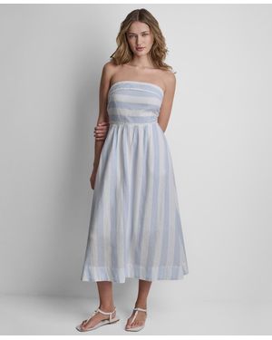 DKNY Striped Strapless Midi Dress - Gray