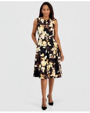 Kasper Princess-seam Box-pleat Sleeveless Dress - White