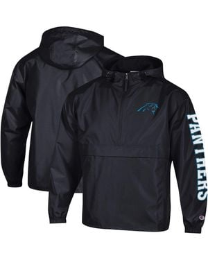 Champion Carolina Panthers Packable Hooded Windbreaker Half-zip Jacket - Blue