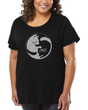 LA Pop Art Plus Size Yin Yang Cat Word Art T-shirt - Black