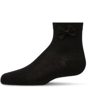 Memoi Big Girls Bow-trimmed Mercerized Cotton Rich Ankle Sock - Black