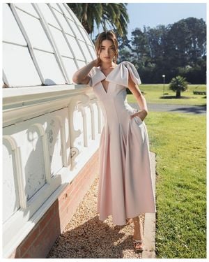 Mac Duggal Crepe A Line Midi Dress - Pink