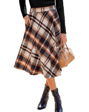 CUPSHE Primrose Plaid Midi Skirt - Brown