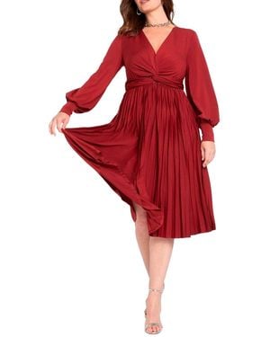 Eloquii Plus Size Knot Front Pleated Skirt Dress - Red