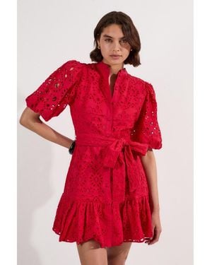 Karen Millen Woven Tie Waist Mini Dress - Red