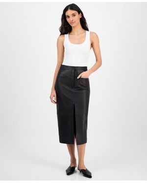 HUGO Leather Midi Skirt - Black
