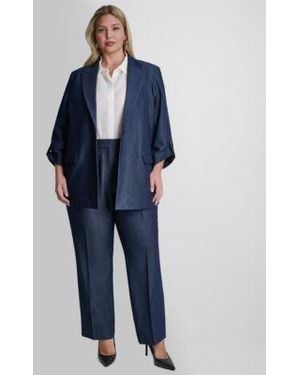 DKNY Dressy Denim One Button Jacket With Roll Cuff Pleated Trouser - Blue