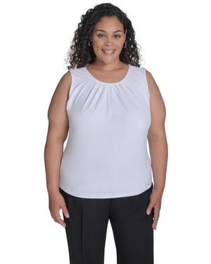 Calvin Klein Plus Size Sleeveless Pleat-neck Top - White
