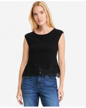 On 34th Boat Neck Lace-trim Tank - Black