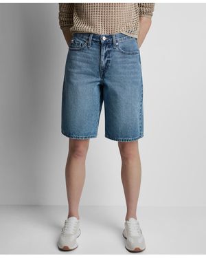 DKNY High Rise Relaxed Cotton Denim Bermuda Shorts - Blue