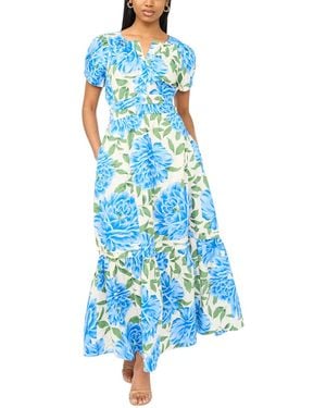 Msk Split Neck Short-sleeve Maxi Dress - Blue