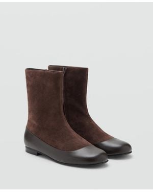 Mango Combined Leather Ankle Boots - Brown