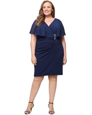 Sl Fashions Plus Size V-neck Embellished Capelet Sheath Dress - Blue