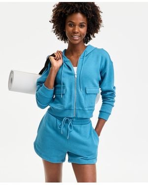 ID Ideology Cropped Zippered Hoodie - Blue