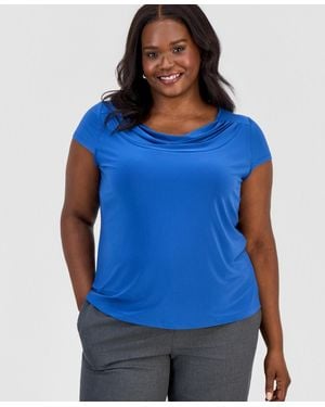 Kasper Plus Size Cowl-neck Cap-sleeve Blouse - Blue