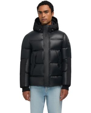 Pajar Nuray Mixed Media Color Block Puffer With Fixed Hood - Black