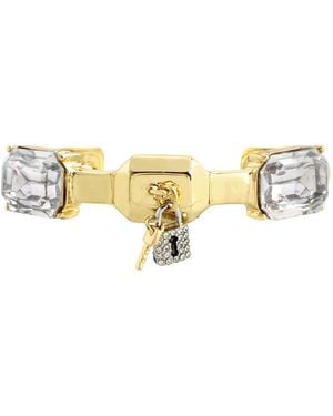 Steve Madden Faux Stone Lock Key Charm Cuff Bracelet - Metallic