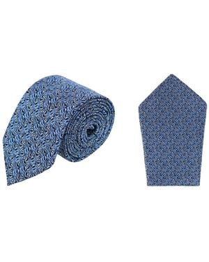 Trafalgar Benito's Basketweave Silk Necktie And Pocket Square Bundle - Blue