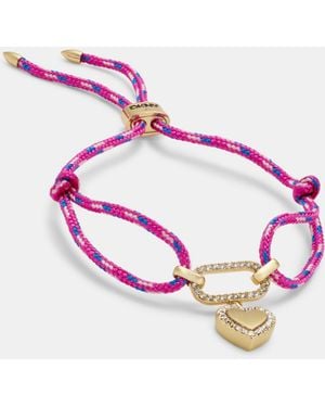 DKNY Pave Heart Charm Cord Slider Bracelet - Pink
