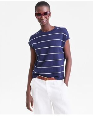 Charter Club Striped Crewneck Sweater - Blue