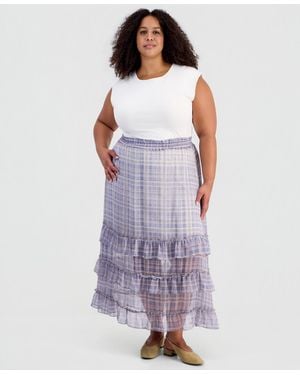 And Now This Trendy Plus Size Chiffon Midi Skirt - Purple