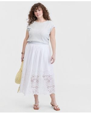On 34th Trendy Plus Size Eyelet-embroidered Midi Skirt - White