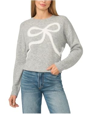 Cece Eyelash Bow Long-sleeve Crewneck Sweater - Gray