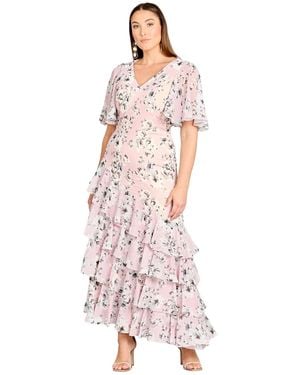 Lara Cape Sleeve Print Dress - Pink