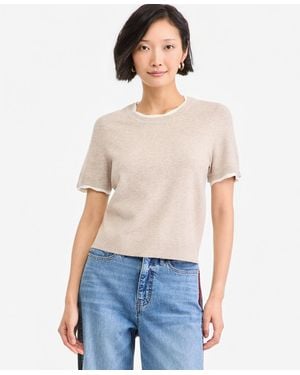 On 34th Short-sleeve Scallop-trim Sweater - White