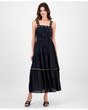 Anne Klein Lace-trim Cotton Sleeveless Midi Dress - Blue