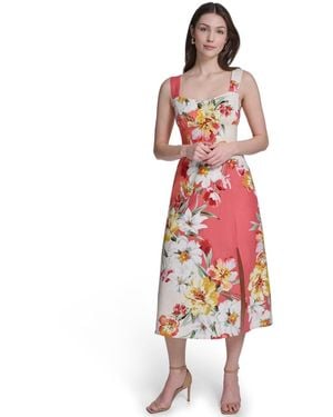 Vince Camuto Sleeveless V-neck Midi Dress - Red