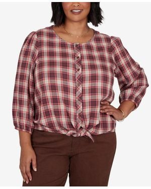 Ruby Rd. Plus Size Homestead Plaid 3/4-sleeve Button-front Top - Red