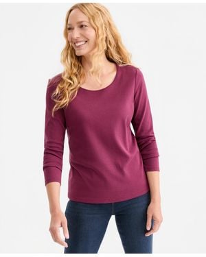 Style & Co. Cotton Long-sleeve Scoop-neck Top - Red