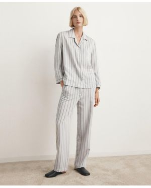 Mango Front Pocket Striped Pajama Shirt - White