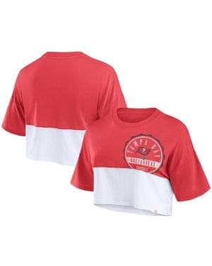 Fanatics Red/white Tampa Bay Buccaneers Boxy Color Split Cropped T-shirt
