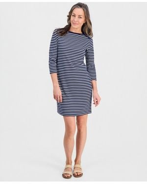Style & Co. . Petite Striped Knit Envelope-neck 3/4-sleeve Dress - Blue
