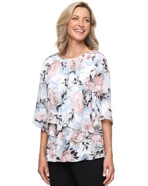 Alex Evenings Petite Printed Burno Boat Neck Top - White