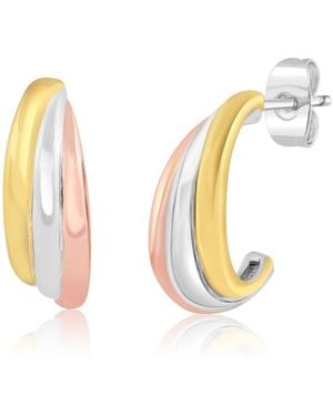 Simona Polished Triple Row Three-tone Hoop Earrings - Metallic