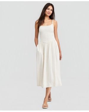 And Now This Petite Beaded Strap Smocked Midi Dress - White