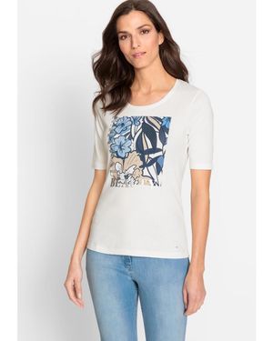 Olsen 100% Cotton Short Sleeve Placement Print Tshirt - White